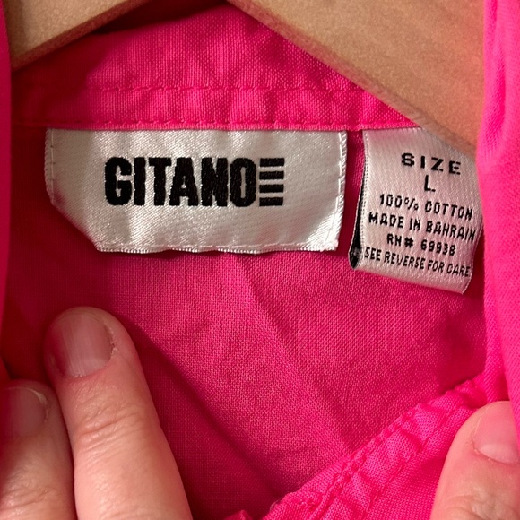 GITANO VTG 80s Girls Pink cotton button front ruffled tank top. Size L - Picture 4 of 6